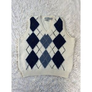 Christopher Hayes Vintage White Argyle Shetland Wool Sweater Vest Mens Size XL